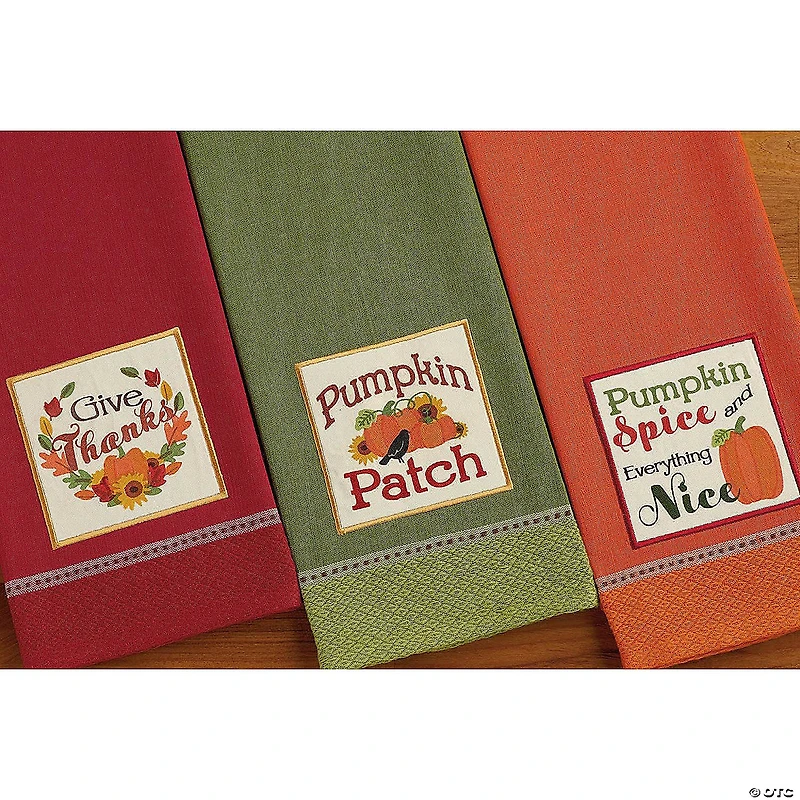 Assorted Country Pumpkin Embroidered Dishtowel (Set Of 3)