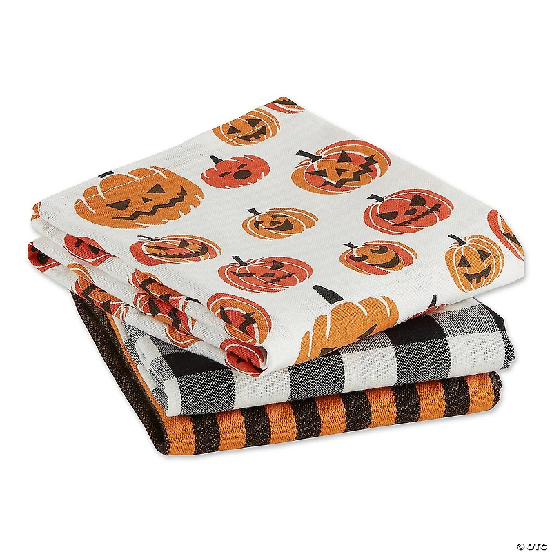 Asst Pumpkin Faces Dishtowel (Set Of 3)