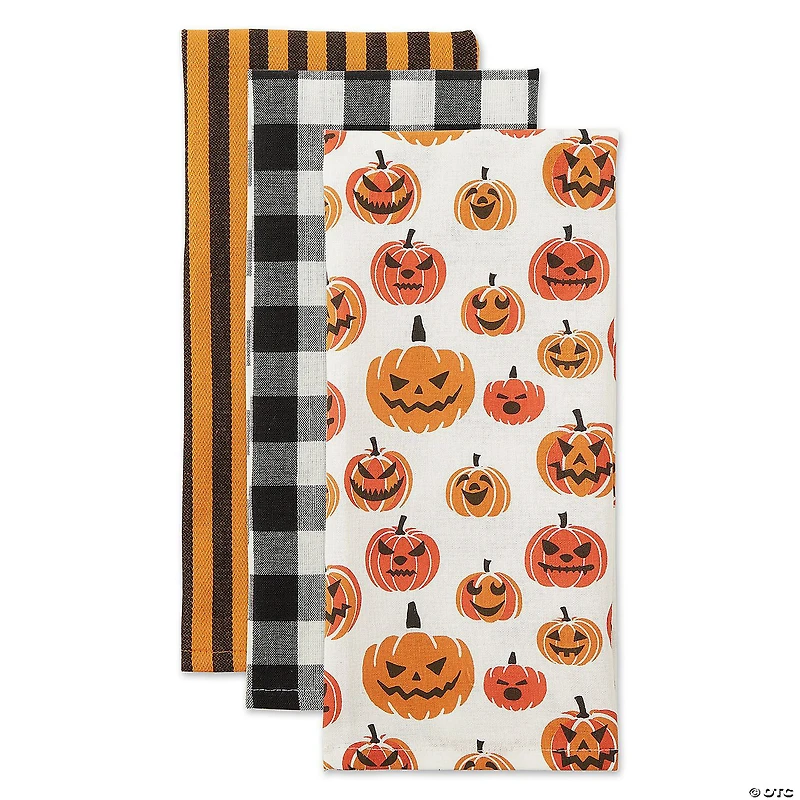 Asst Pumpkin Faces Dishtowel (Set Of 3)