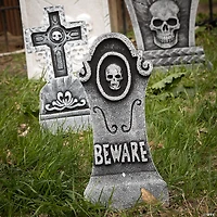 Bat & Skull Foam Tombstone Halloween Decorations Set – 6 Pc.