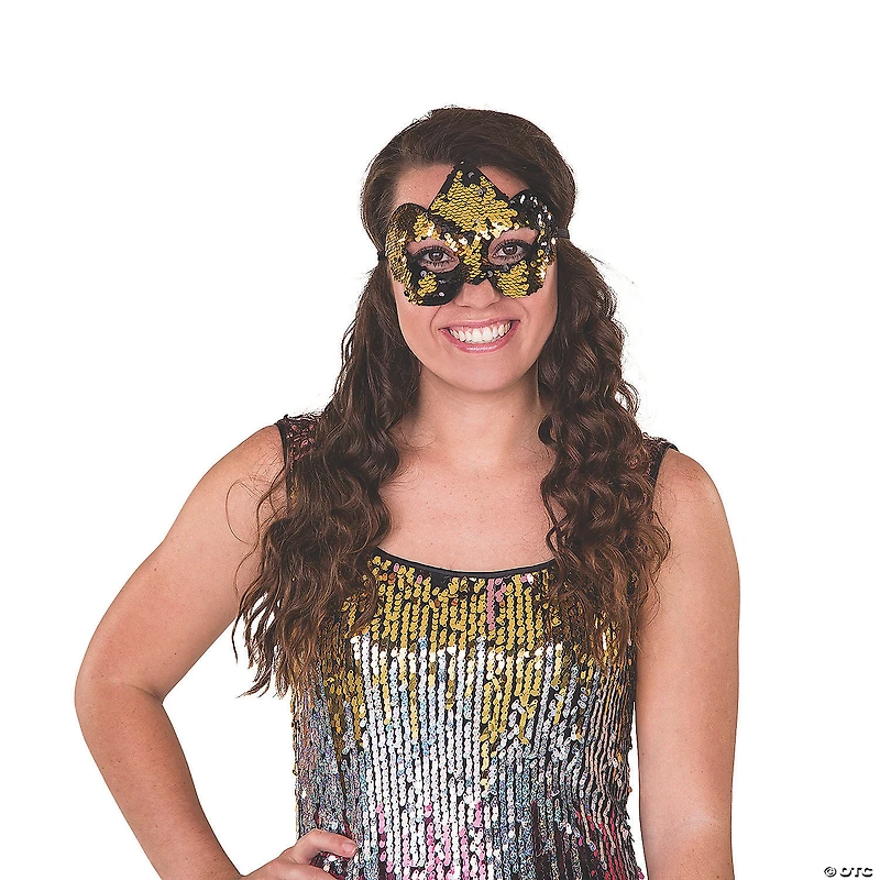 Black & Gold Flipping Sequins Masks - 12 Pc.