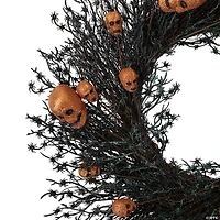 Black and Orange Skulls and Spiders Halloween Twig Wreath  22-Inch  Unlit