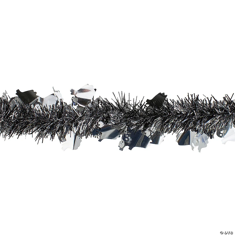 Black and Silver with Ghosts Halloween Tinsel Garland - 50 feet  Unlit