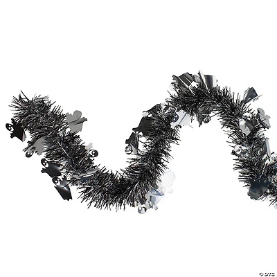 Black and Silver with Ghosts Halloween Tinsel Garland - 50 feet  Unlit