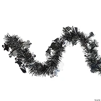 Black and Silver with Ghosts Halloween Tinsel Garland - 50 feet  Unlit