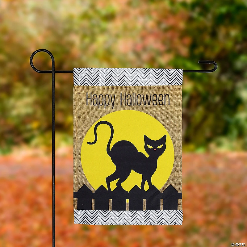Black Cat "Happy Halloween" Outdoor Garden Flag - 18" x 12.5"