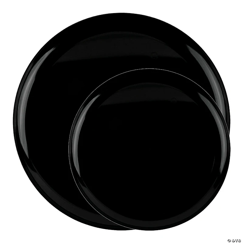 Black Flat Round Disposable Plastic Dinnerware Value Set (40 Dinner Plates + 40 Salad Plates)