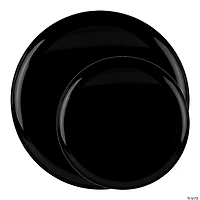 Black Flat Round Disposable Plastic Dinnerware Value Set (40 Dinner Plates + 40 Salad Plates)