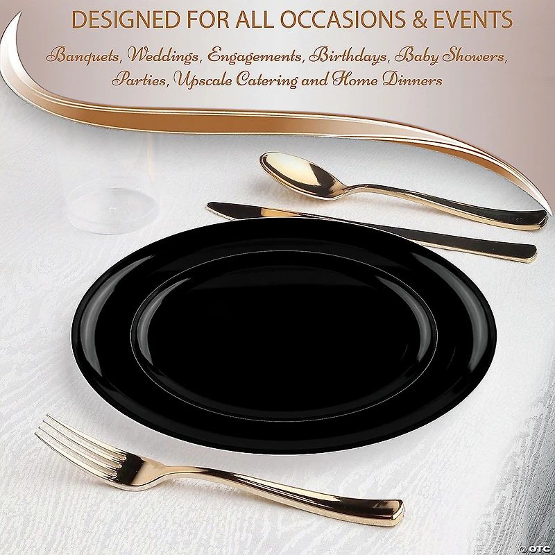 Black Flat Round Disposable Plastic Dinnerware Value Set (40 Dinner Plates + 40 Salad Plates)