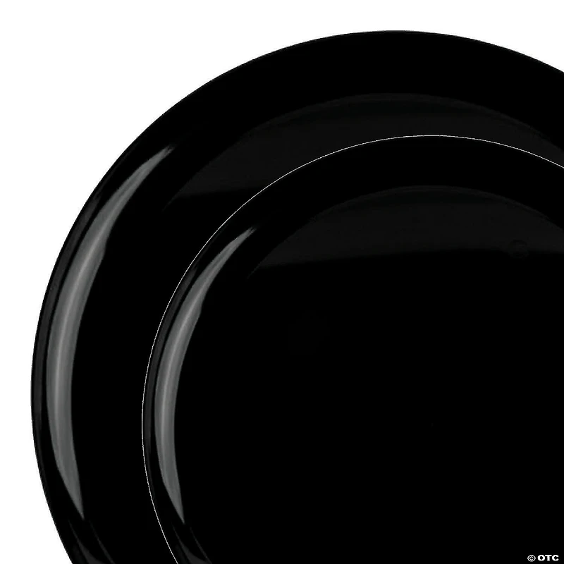 Black Flat Round Disposable Plastic Dinnerware Value Set (40 Dinner Plates + 40 Salad Plates)