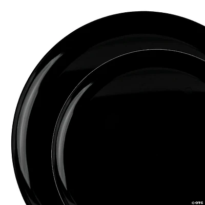 Black Flat Round Disposable Plastic Dinnerware Value Set (40 Dinner Plates + 40 Salad Plates)