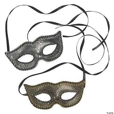 Black, Gold & Silver Masquerade Masks- 12 Pc.