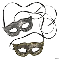 Black, Gold & Silver Masquerade Masks- 12 Pc.