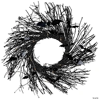 Black Halloween Twig Wreath with Bats and Warm White Lights  22-Inch