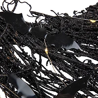 Black Halloween Twig Wreath with Bats and Warm White Lights  22-Inch