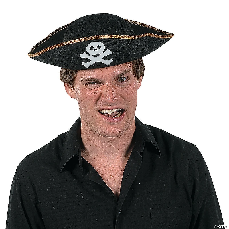 Black Pirate Jolly Roger Skull & Crossbones Felt Hat