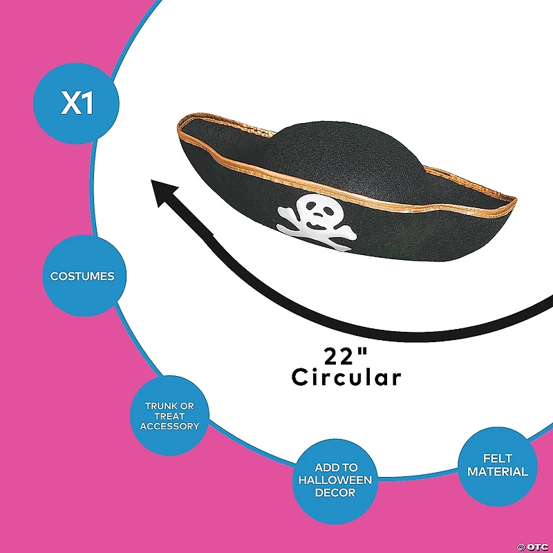 Black Pirate Jolly Roger Skull & Crossbones Felt Hat