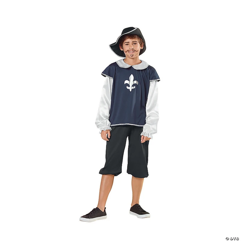 Blue and White Boys Musketeer Halloween Children's Costume - Ages 7-9 Years