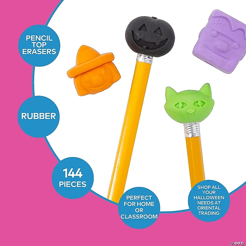 Bulk 144 Pc. Halloween Pencil Top Erasers