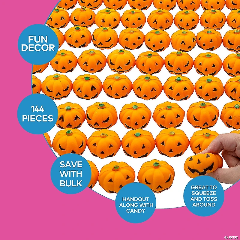 Bulk 144 Pc. Mini Squeeze Jack-O’-Lantern Stress Toys