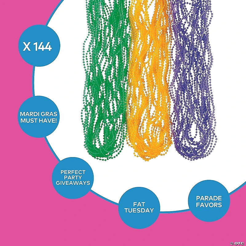 Bulk 144 Pc. Mini Transparent Mardi Gras Bead Necklaces