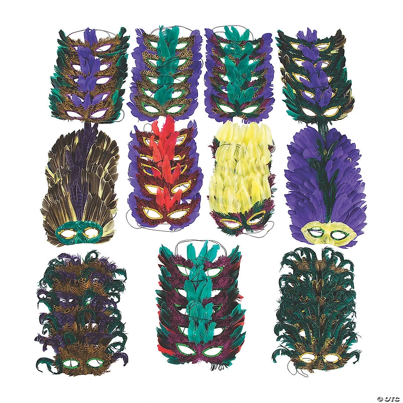 Bulk 250 Pc. Mardi Gras Feather Mask Assortment