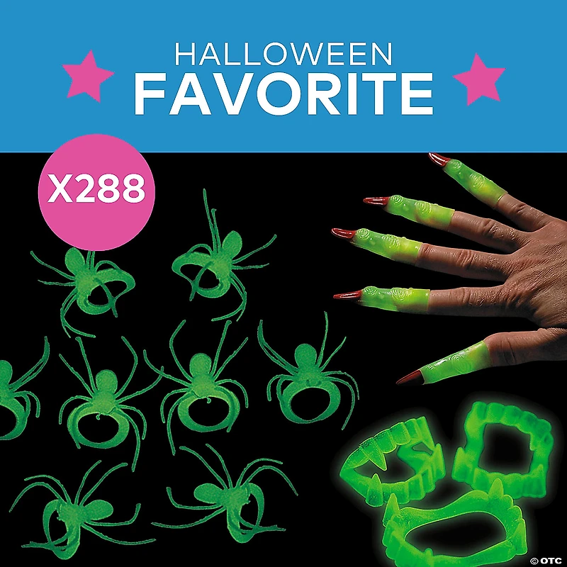 Bulk 288 Pc. Glow-in-the-Dark Creepy Halloween Accessories Kit