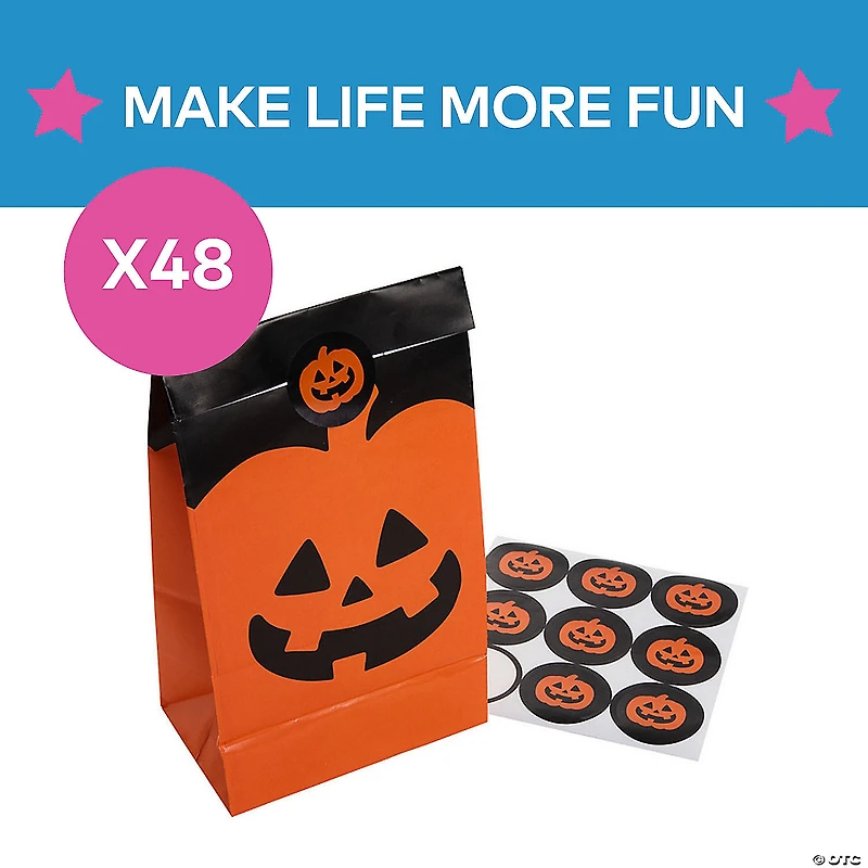 Bulk  48 Pc. Jack-O'-Lantern Treat Bags with Stickers