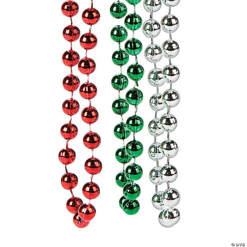 Bulk 48 Pc. Red, Green & Silver Bead Necklaces