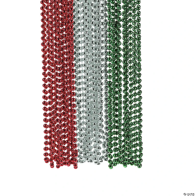 Bulk 48 Pc. Red, Green & Silver Bead Necklaces