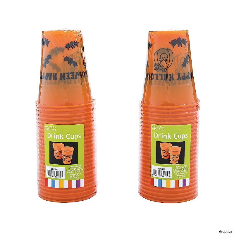 Bulk  50 Ct. Happy Halloween Pumpkin & Bats Plastic Cups