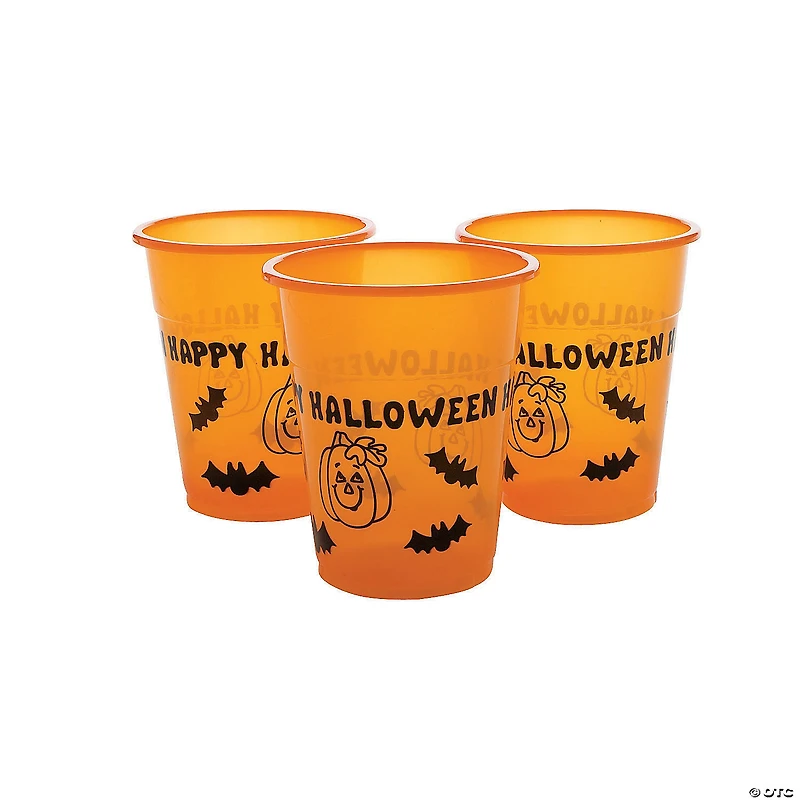 Bulk  50 Ct. Happy Halloween Pumpkin & Bats Plastic Cups