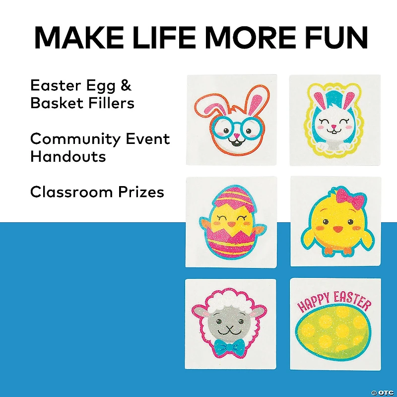 Bulk 72 Pc. Easter Glitter Temporary Tattoos