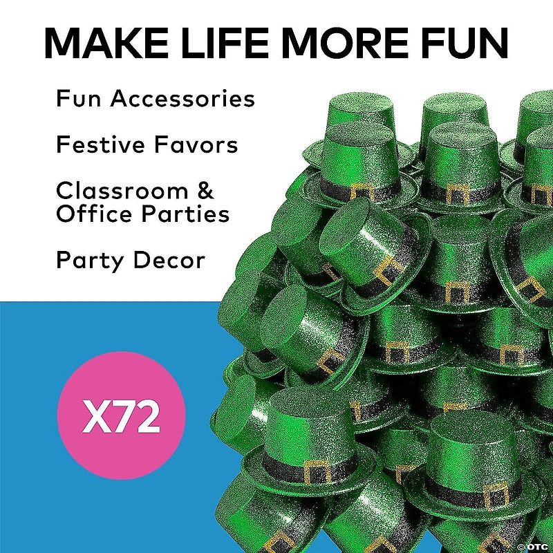 Bulk 72 Pc. Green Glitter Leprechaun Top Hats