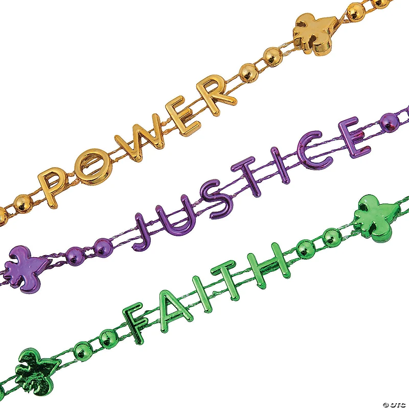 Bulk 72 Pc. Justice, Faith, Power Mardi Gras Bead Necklaces