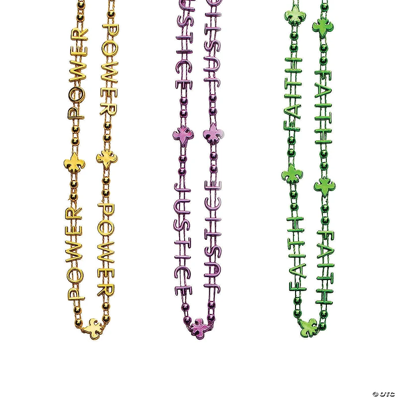 Bulk 72 Pc. Justice, Faith, Power Mardi Gras Bead Necklaces