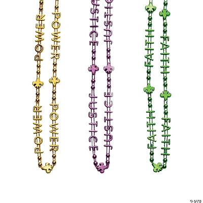 Bulk 72 Pc. Justice, Faith, Power Mardi Gras Bead Necklaces