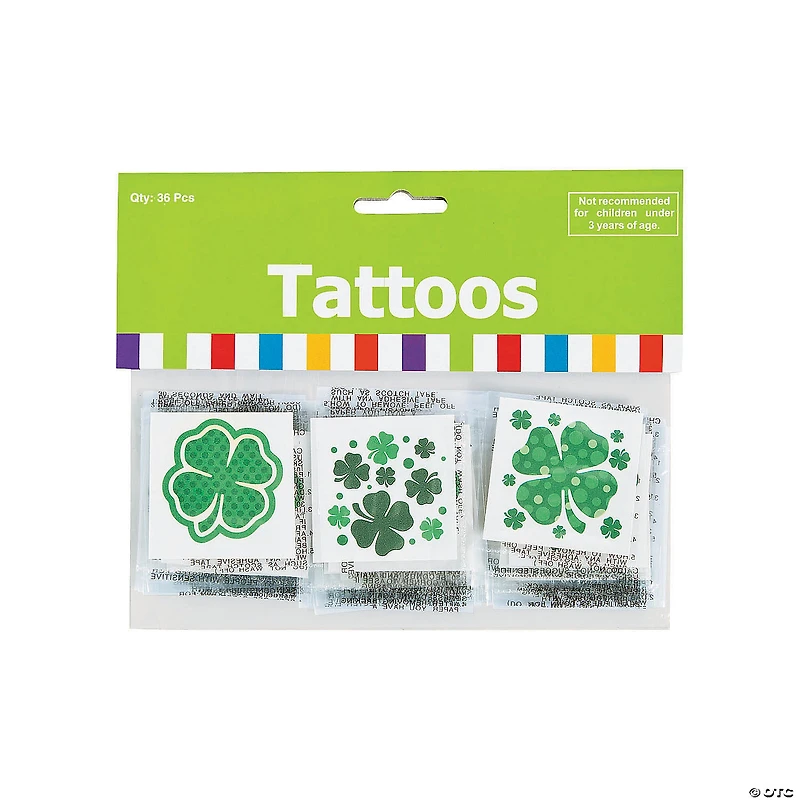 Bulk 72 Pc. St. Patrick's Day Four-Leaf Clover Patterned Tattoos