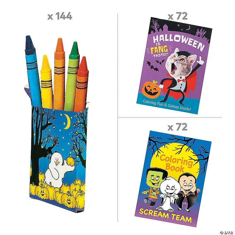 Bulk Halloween Coloring Books & Crayons Kit for 144