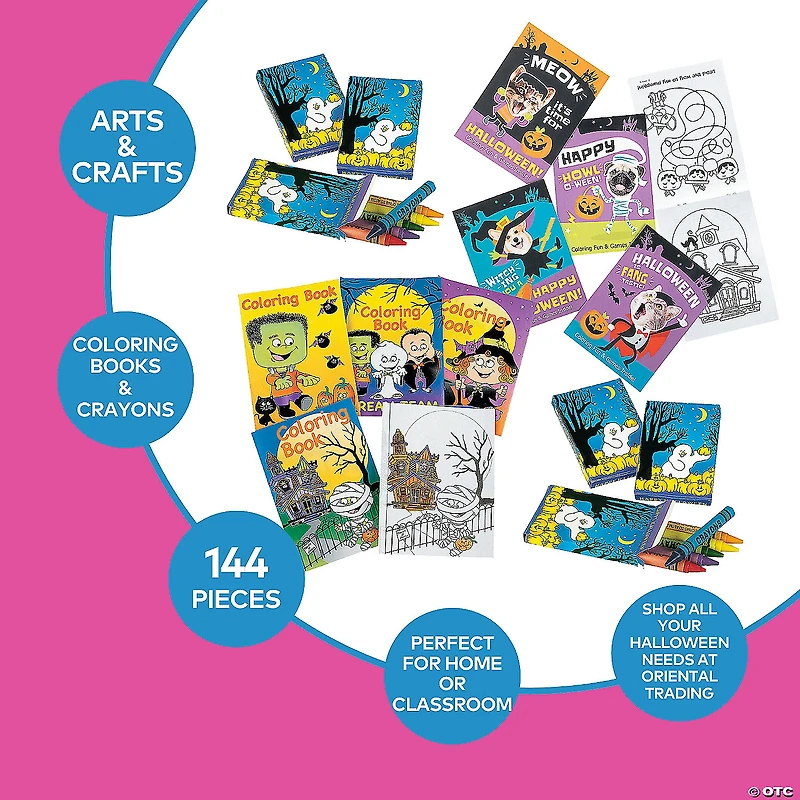 Bulk Halloween Coloring Books & Crayons Kit for 144