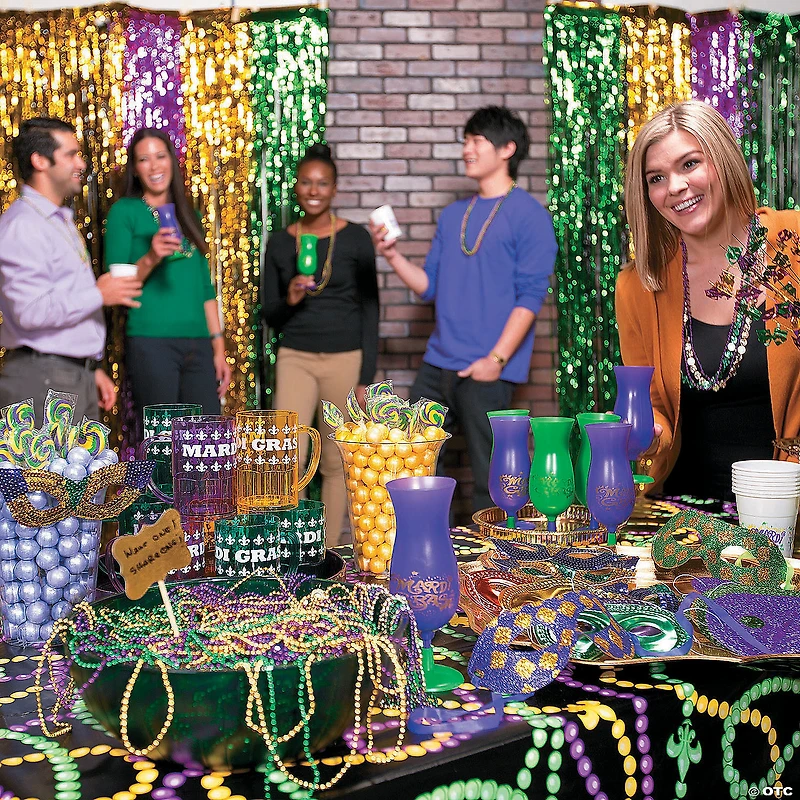 Bulk Metallic Tri-Color Mardi Gras Bead Necklace Assortment
