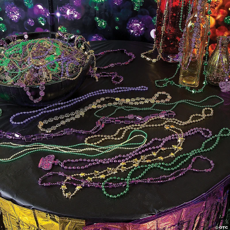 Bulk Metallic Tri-Color Mardi Gras Bead Necklace Assortment