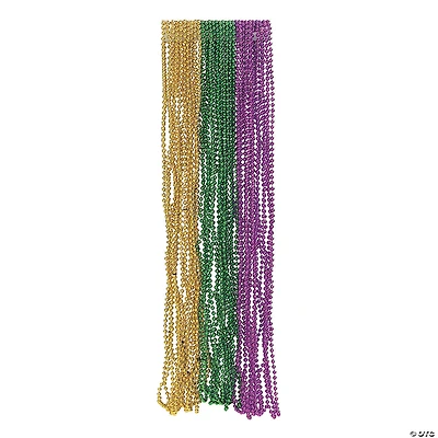Bulk Metallic Tri-Color Mardi Gras Bead Necklace Assortment