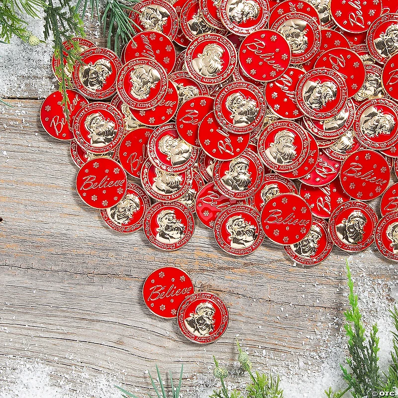 Bulk Red Santa Believe Metal Coins