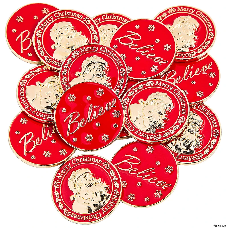 Bulk Red Santa Believe Metal Coins