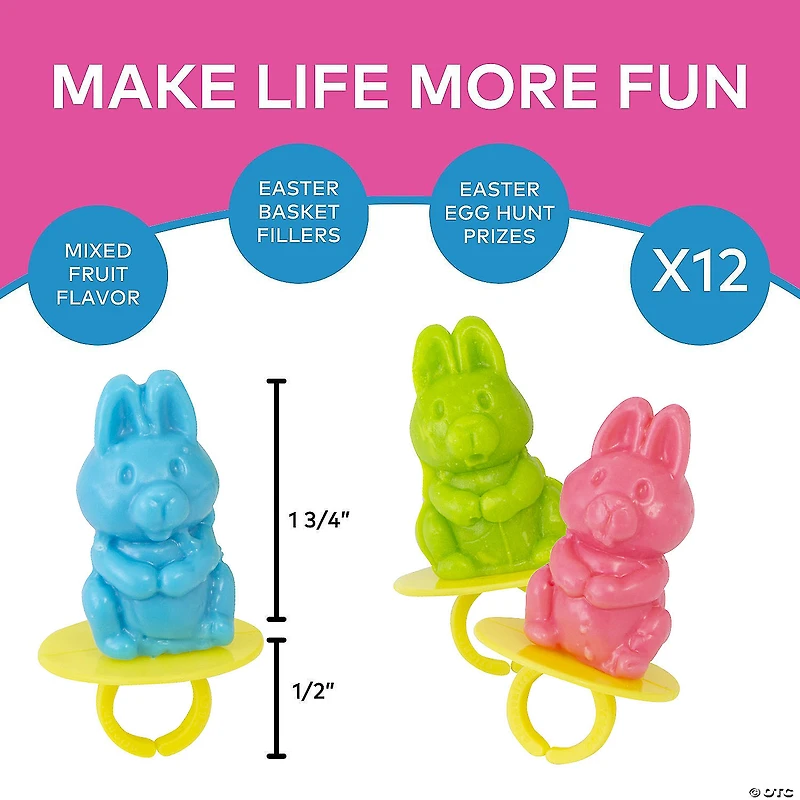 Bunny Ring Lollipops Easter Candy - 12 Pc.