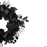 Burgundy and Black Roses with Spiders Halloween Wreath  24-Inch  Unlit