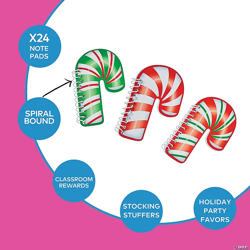 Candy Cane Spiral Notepads - 24 Pc.