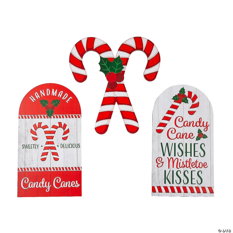 Candy Cane Vertical Sign Wall Decorations - 3 Pc.