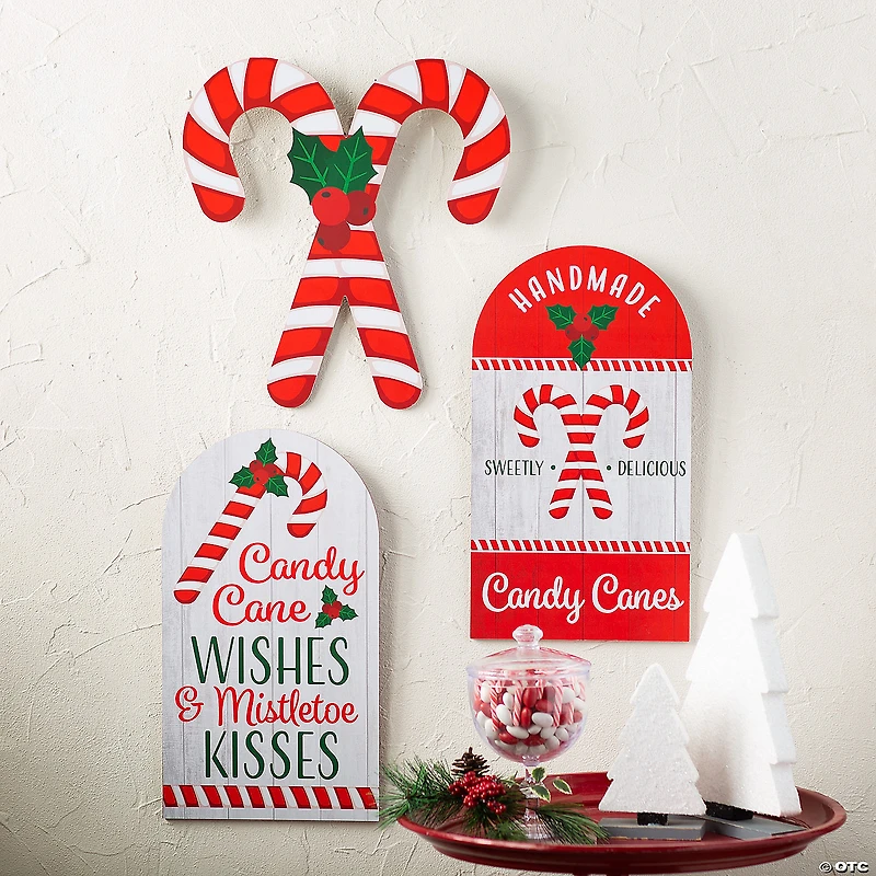 Candy Cane Vertical Sign Wall Decorations - 3 Pc.